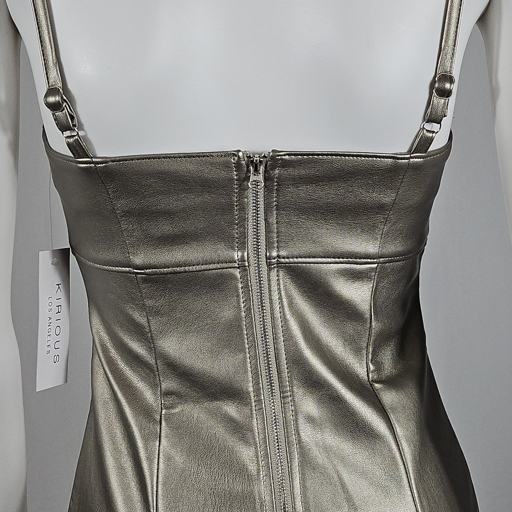 NWT Kirious Los Angeles Silver Metallic Vegan Leather Bodycon Mini Dress - Picture 6 of 16